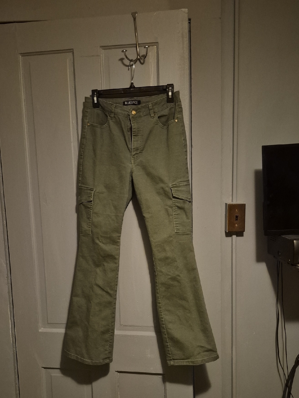 Blue Spice Olive Green Cargo Flare Jeans
